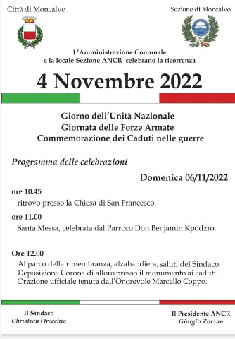 Moncalvo | Giorno Unità Nazionale e Giornata Forze Armate 2022
